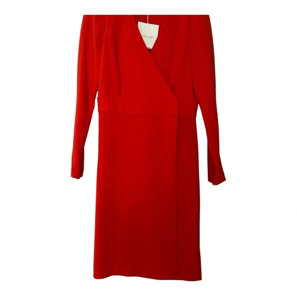 NWT DVF L/S A-line dress. BRIRE wrap style bright red - Picture 6 of 16
